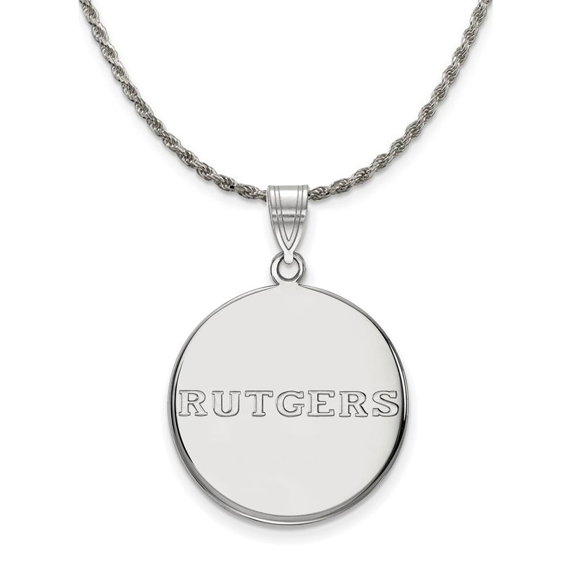 Sterling Silver Rutgers Large Disc Pendant Necklace - 24 Inch